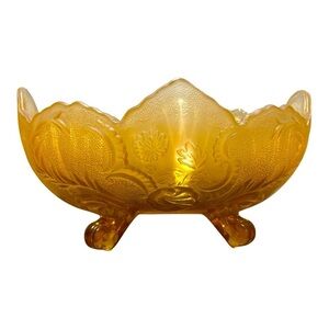 Vintage Jeanette Glass Lombardi Amberlina Footed Glass Fruit Bowl